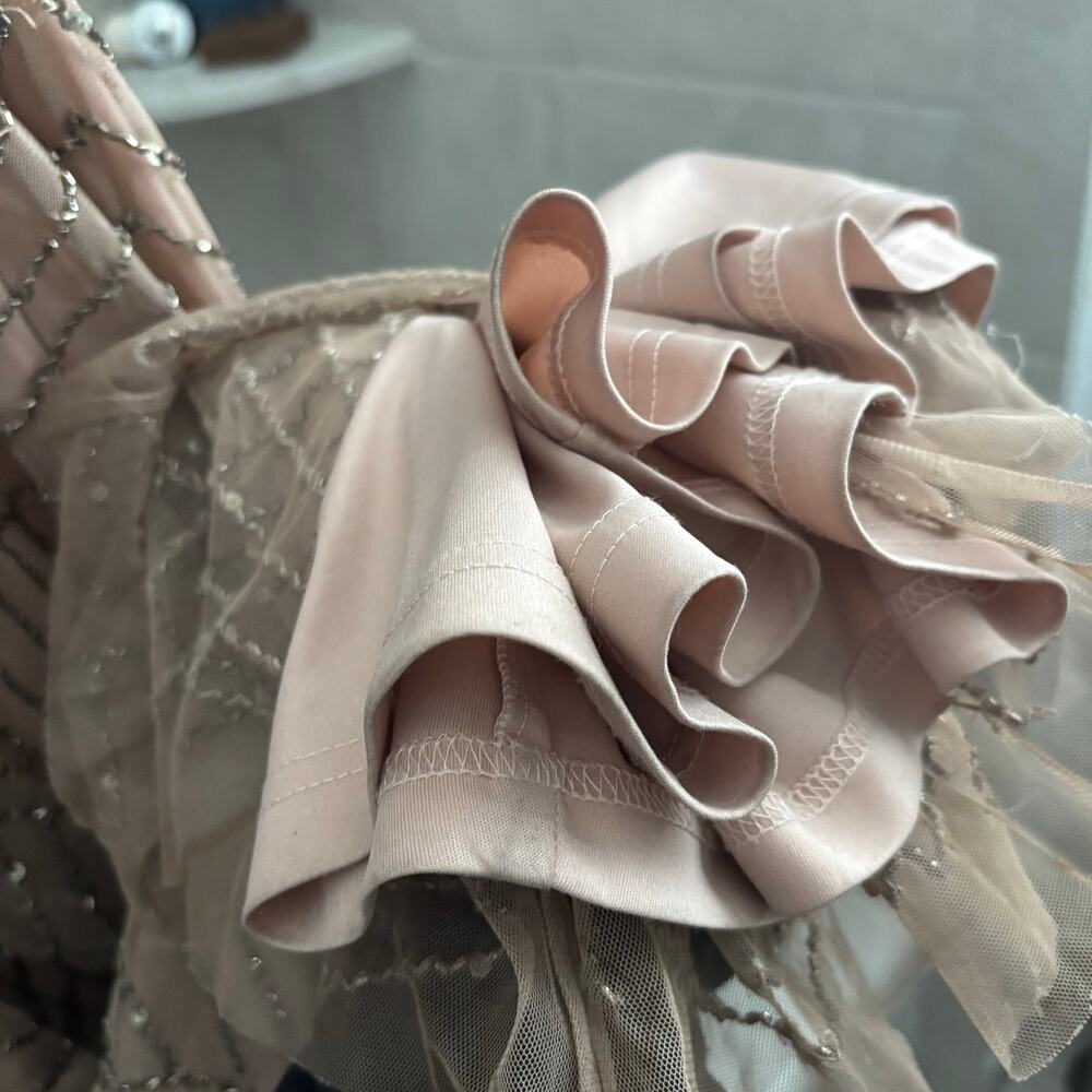 Adrianna Papell Art Deco Beaded Blouson Gown Pink Bridal Beaded Sz 2 Formal - Picture 14 of 16